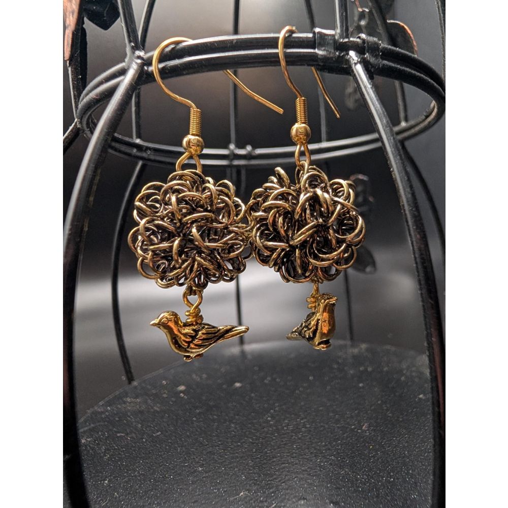 Bird Nest Dangle Earrings Gold Wire Bird Earrings Nature Inspired Jewelry - Picture 3 of 5